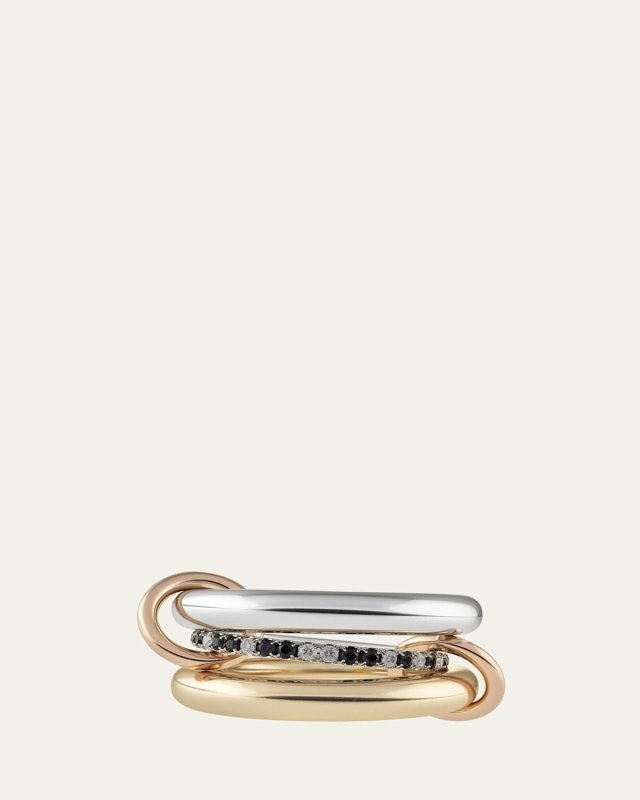 Libra 18k Gold and Silver 3-Link Ring with Micropave Diamonds
